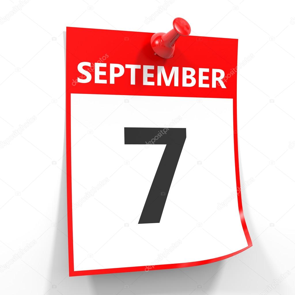 7 september calendar sheet with red pin.