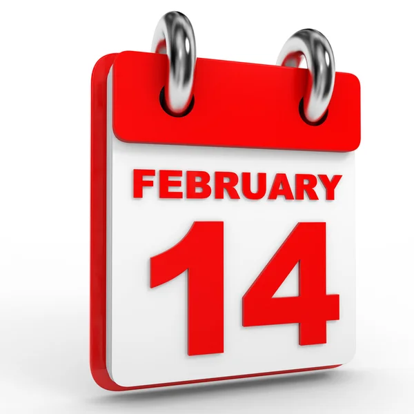 14 lutego kalendarz na białym tle. — Zdjęcie stockowe