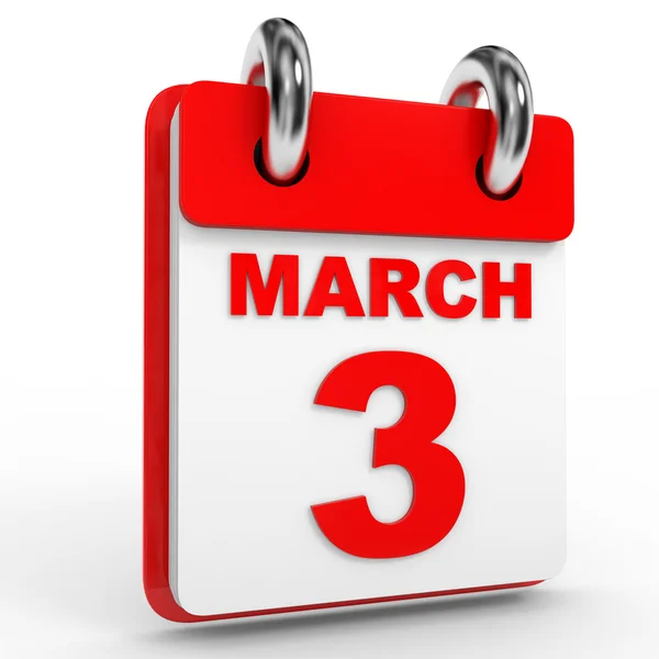 3 marca kalendarz na białym tle. — Zdjęcie stockowe