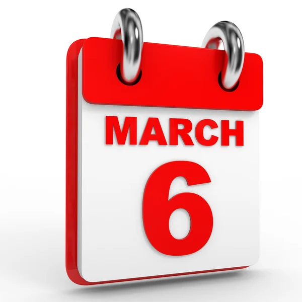 6 march calendar on white background. — Stock Photo, Image