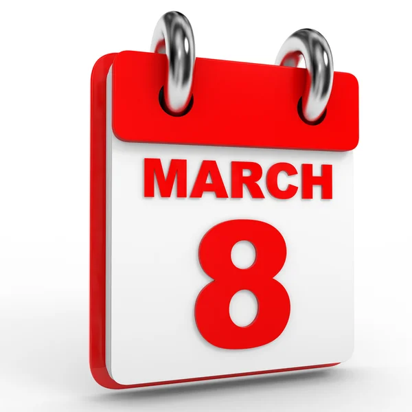 8 marca kalendarz na białym tle. — Zdjęcie stockowe