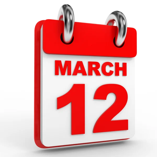 12 marca kalendarz na białym tle. — Zdjęcie stockowe