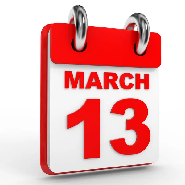 13 calendario de marzo sobre fondo blanco . Imagen De Stock