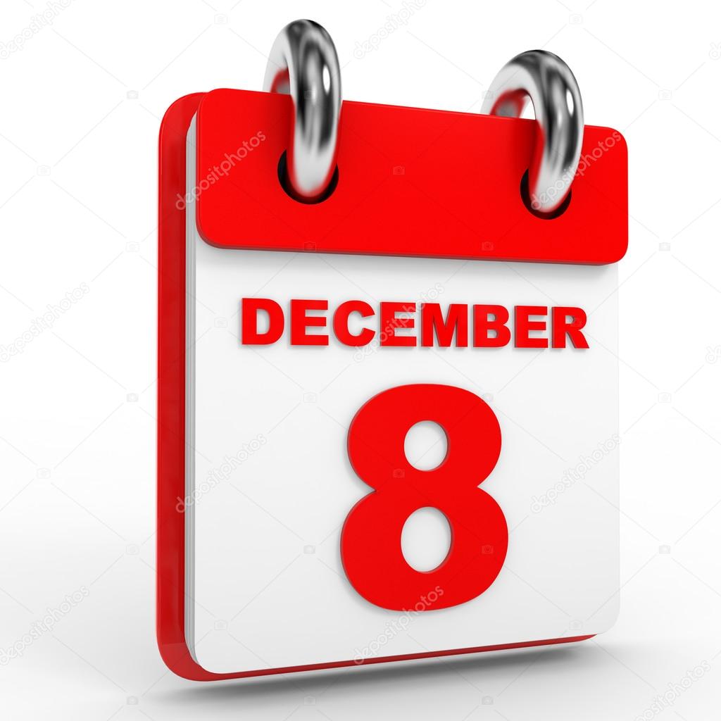 calendario del 8 de diciembre sobre fondo blanco — Foto de stock