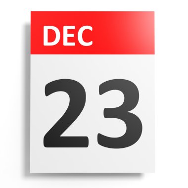 Calendar on white background. 23 December.  clipart