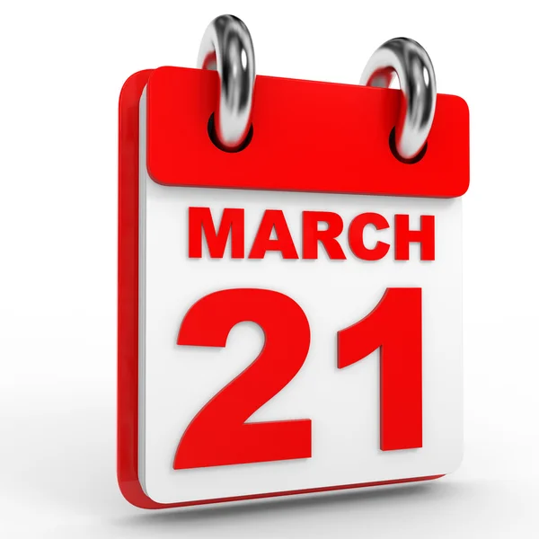21 marca kalendarz na białym tle. — Zdjęcie stockowe