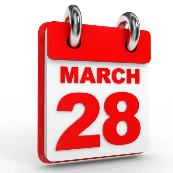 28 marca kalendarz na białym tle. — Zdjęcie stockowe