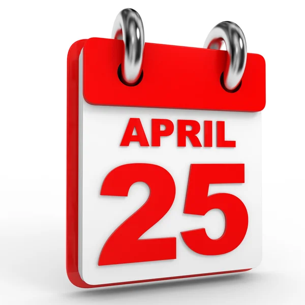 25. April Kalender auf weißem Hintergrund. — Stockfoto