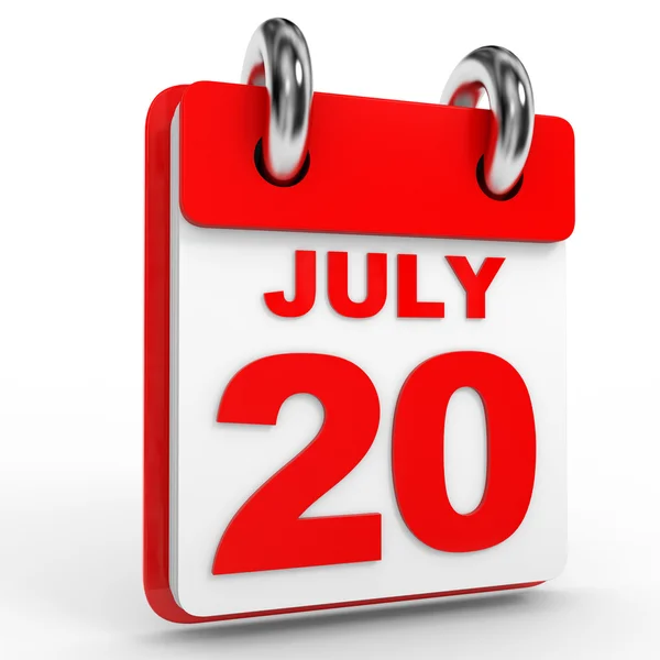 Kalendarz 20 lipca na białym tle. — Zdjęcie stockowe