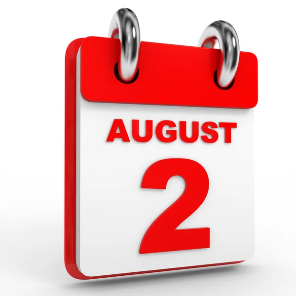 2 sierpnia kalendarz na białym tle. — Zdjęcie stockowe