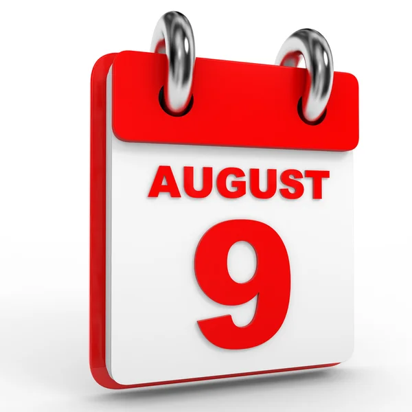 9 серпня календар на білому тлі . — стокове фото