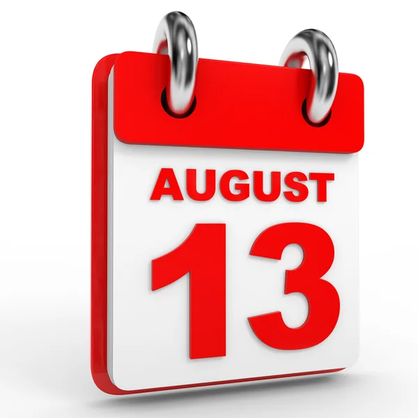 13 agosto calendario sobre fondo blanco . —  Fotos de Stock