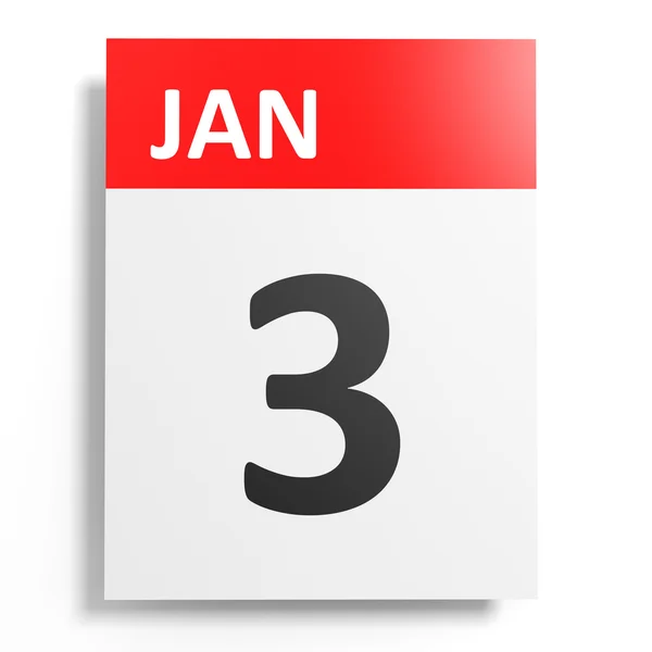 白い背景のカレンダーです。1 月 3 日. — ストック写真