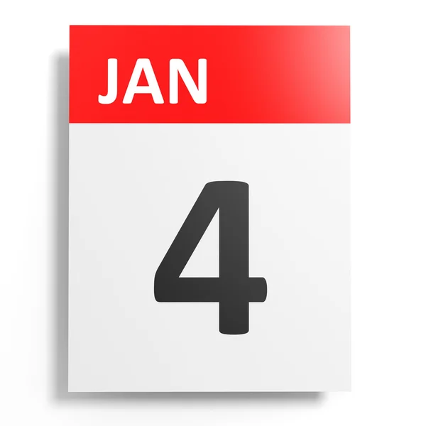 Kalender på vit bakgrund. 4 januari. — Stockfoto