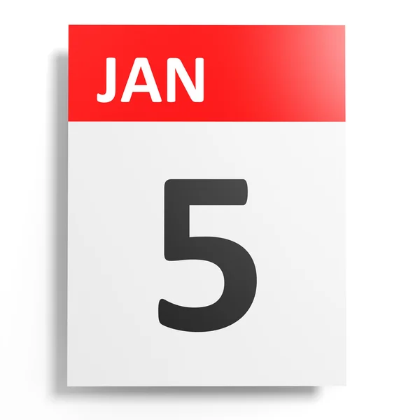 Kalender op witte achtergrond. 5 januari. — Stockfoto