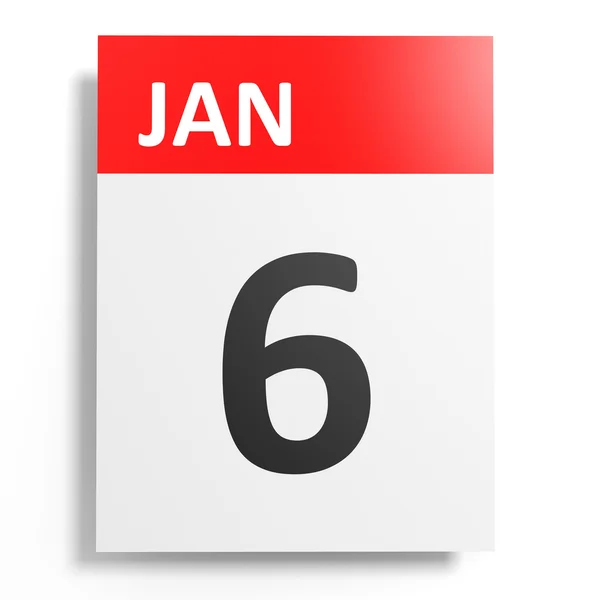 Kalendář na bílém pozadí. 6. ledna. — Stock fotografie