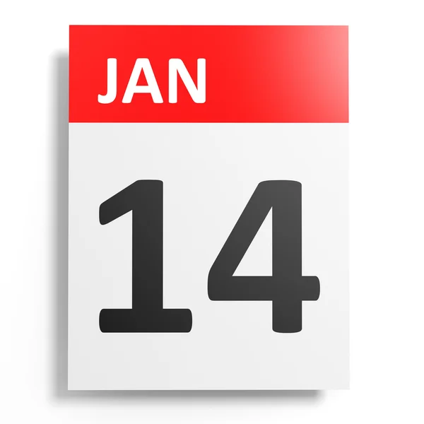 白い背景のカレンダーです。1 月 14 日. — ストック写真