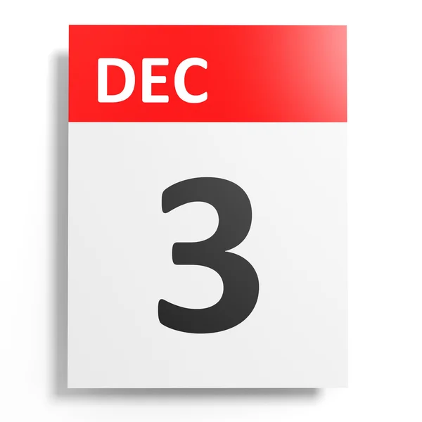 Calendario sobre fondo blanco. 3 de diciembre . — Foto de Stock