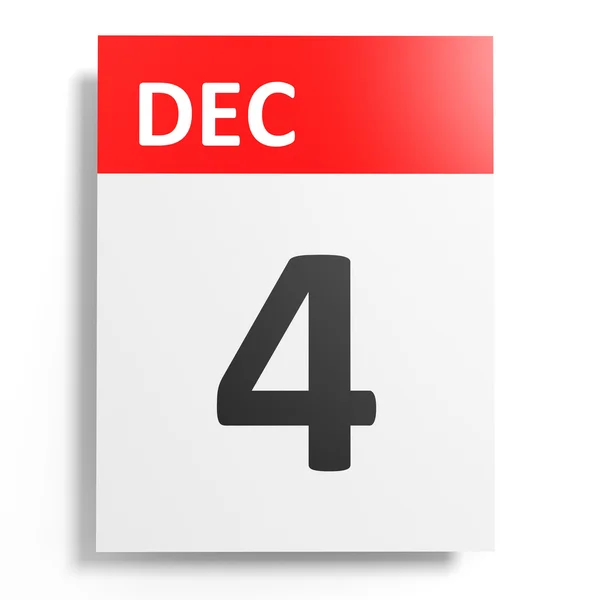 Calendar on white background. 4 December. — Stock Photo, Image