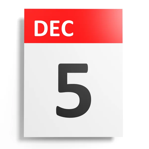 Kalender pada latar belakang putih. 5 Desember . — Stok Foto