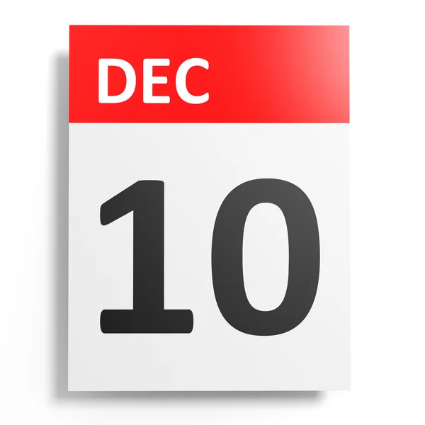 Calendário sobre fundo branco. 10 de Dezembro . — Fotografia de Stock