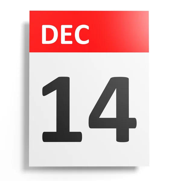 Calendario su sfondo bianco. 14 dicembre . — Foto Stock