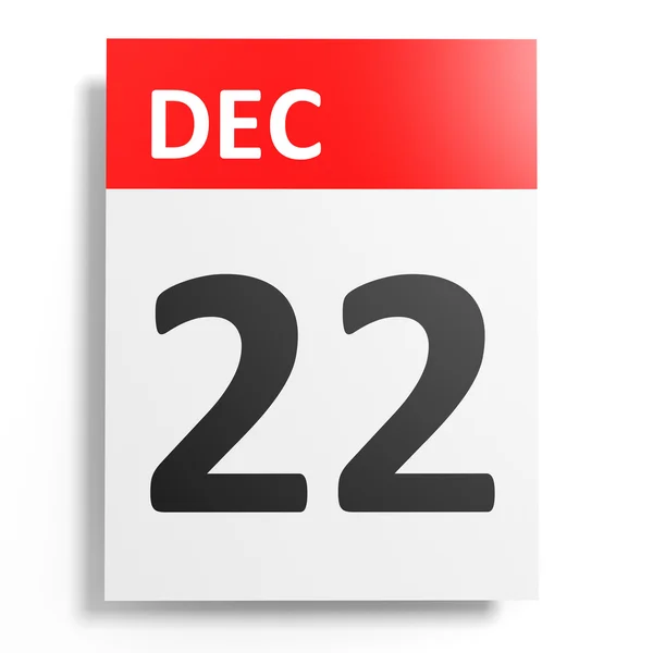 Calendário sobre fundo branco. 22 de Dezembro . — Fotografia de Stock