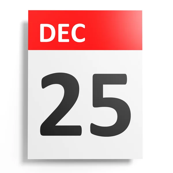 Calendário sobre fundo branco. 25 de Dezembro . — Fotografia de Stock