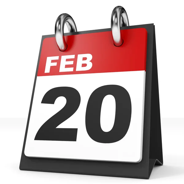 Kalendář na bílém pozadí. 20. února. — Stock fotografie