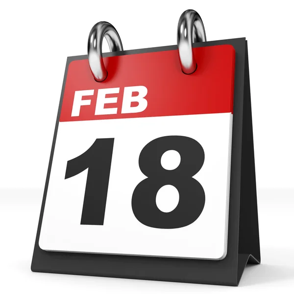 Kalendář na bílém pozadí. 18. února. — Stock fotografie