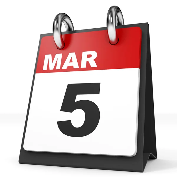 Calendario su sfondo bianco. 5 marzo . — Foto Stock