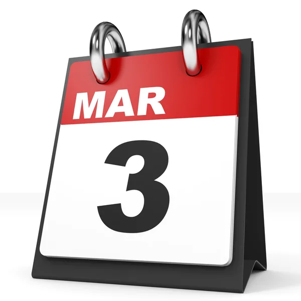 Calendario su sfondo bianco. 3 marzo . — Foto Stock