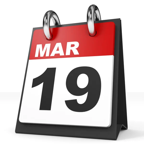Календарь на белом фоне 19 марта . — стоковое фото