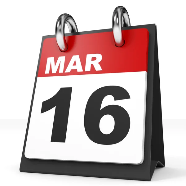 Kalender på vit bakgrund. 16 mars. — Stockfoto