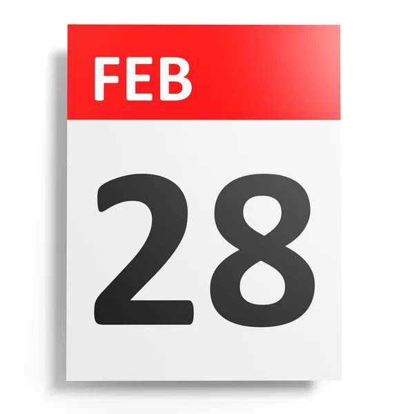 Calendario sobre fondo blanco. 28 de febrero . — Foto de Stock