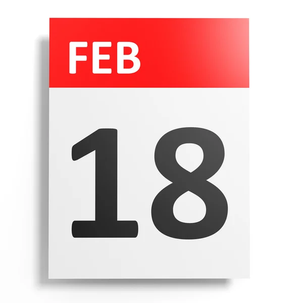 Kalendář na bílém pozadí. 18. února. — Stock fotografie