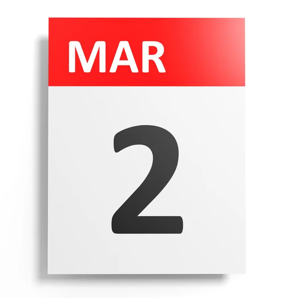 Calendario sobre fondo blanco. 2 de marzo . —  Fotos de Stock