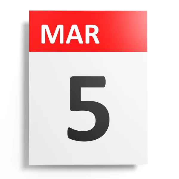 Calendar on white background. 5 March. — Stock Photo, Image