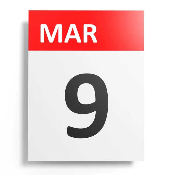 Calendario su sfondo bianco. 9 marzo . — Foto Stock