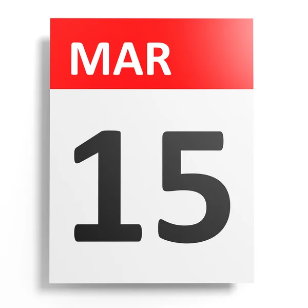 Calendar on white background. 15 March. — Stock Photo, Image