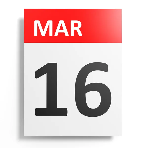 Kalender på vit bakgrund. 16 mars. — Stockfoto