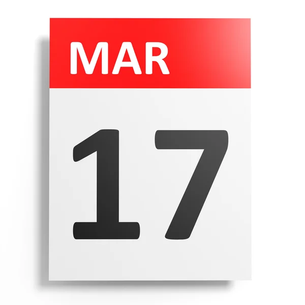 Calendario sobre fondo blanco. 17 de marzo . — Foto de Stock