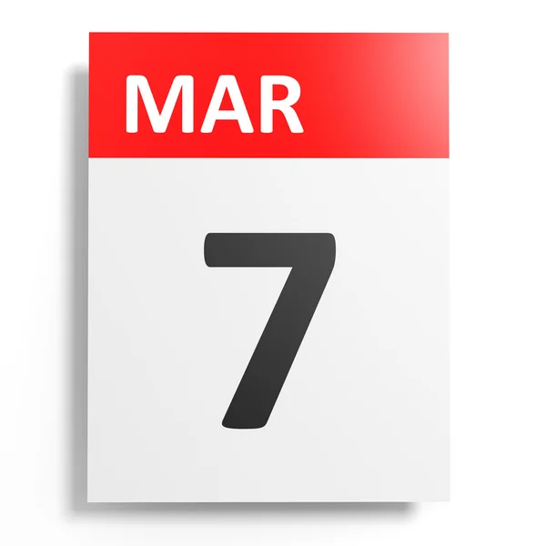 Calendario sobre fondo blanco. 7 de marzo . — Foto de Stock