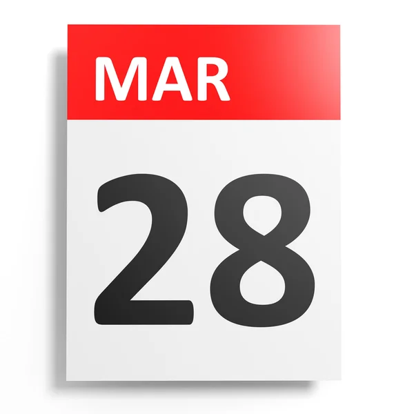 Kalendarz na białym tle. 28 marca. — Zdjęcie stockowe