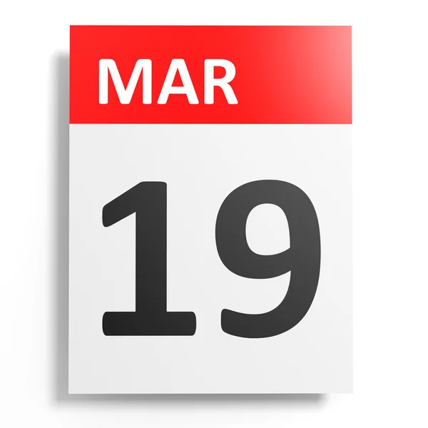 Calendario sobre fondo blanco. 19 de marzo . —  Fotos de Stock