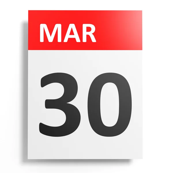 Calendario su sfondo bianco. 30 marzo . — Foto Stock