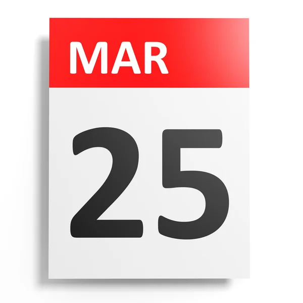 Kalender på hvit bakgrunn. 25. mars . – stockfoto