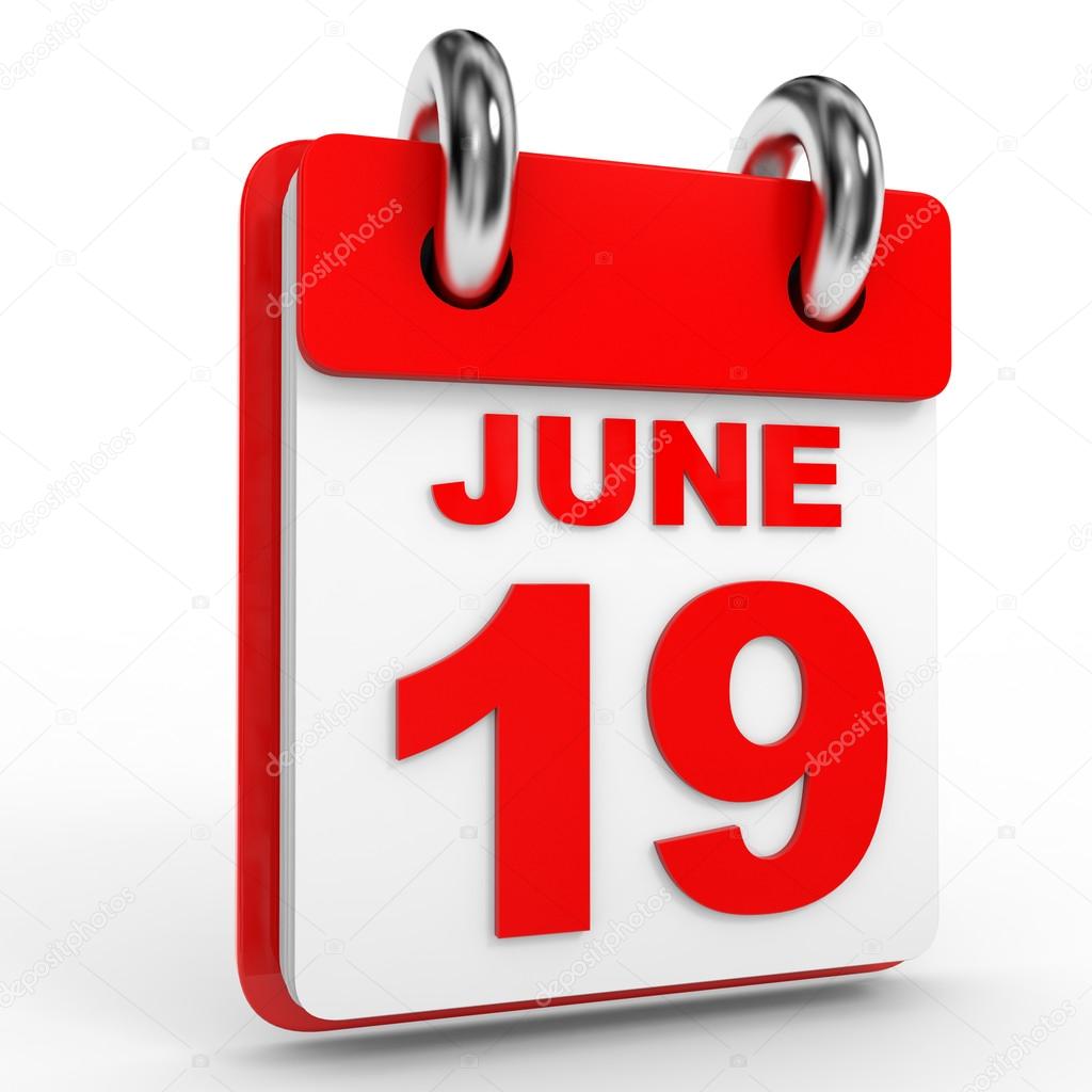 calendario de 19 de junio sobre fondo blanco — Foto de stock
