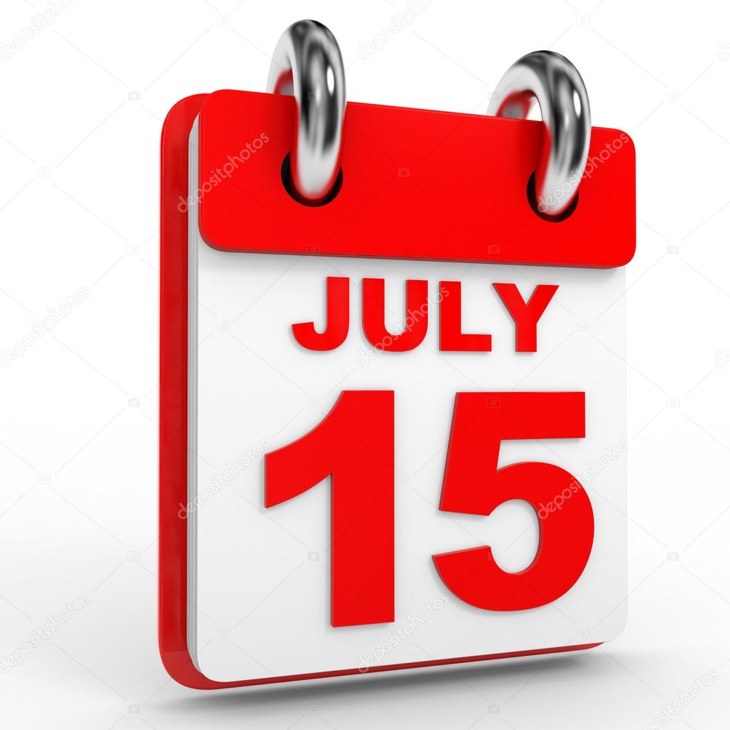 calendario del 15 de julio sobre fondo blanco — Foto de ...