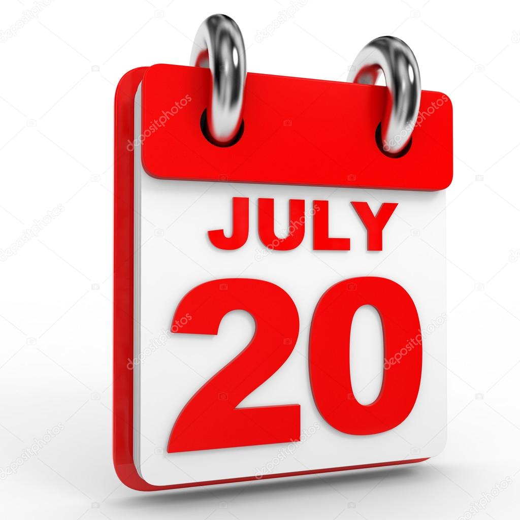 20 july calendar on white background.